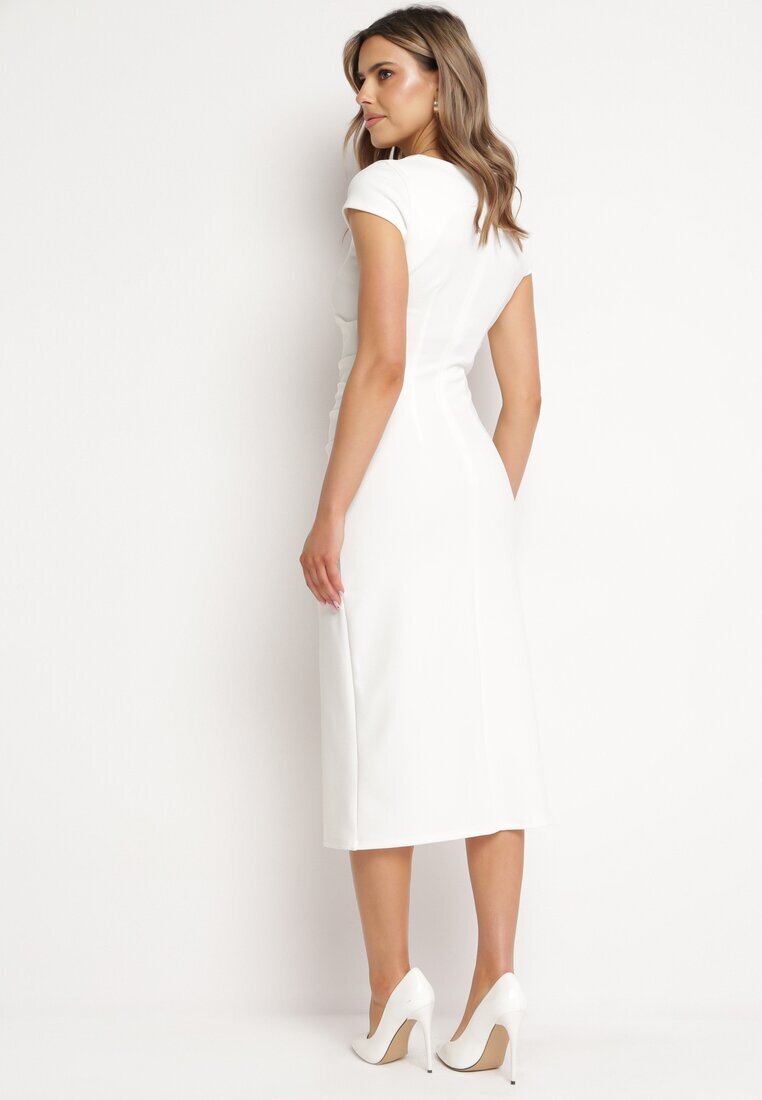 by swan Rochie Albă Midi cu Decolteu Pătrat Revinane