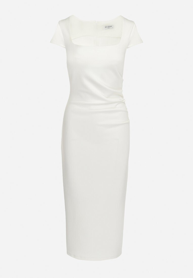 by swan Rochie Albă Midi cu Decolteu Pătrat Revinane