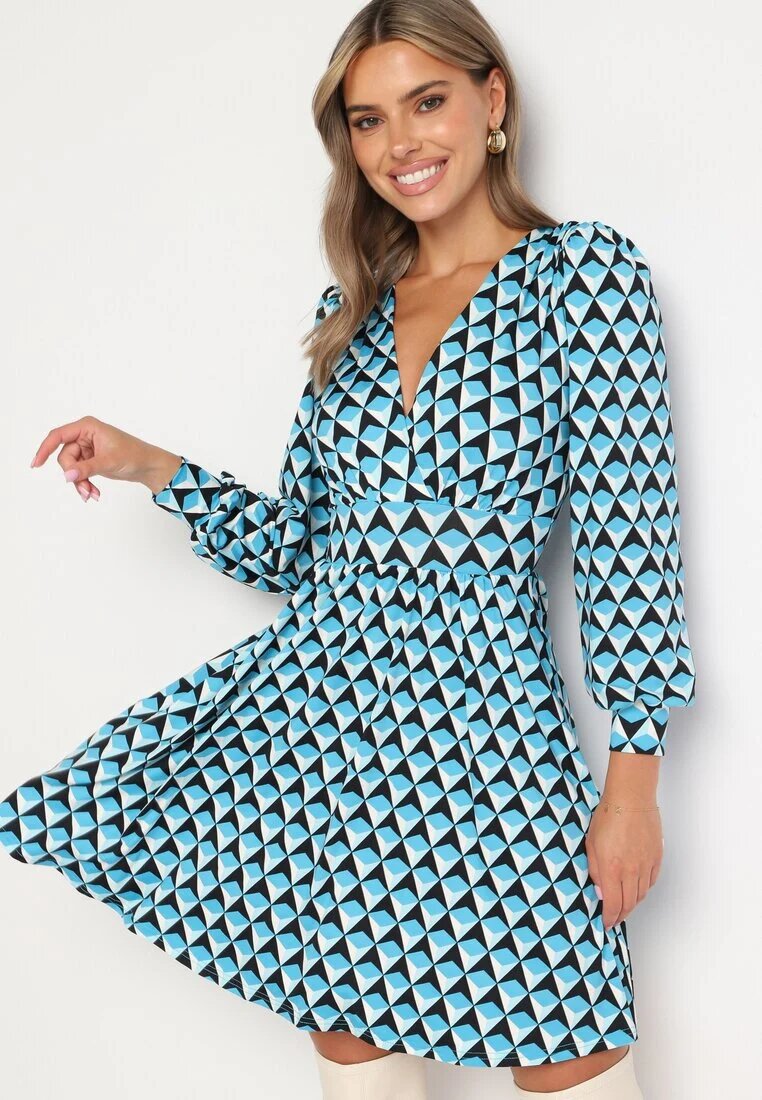 by swan Rochie Albastră Mini cu Decolteu Petrecut Kiyani