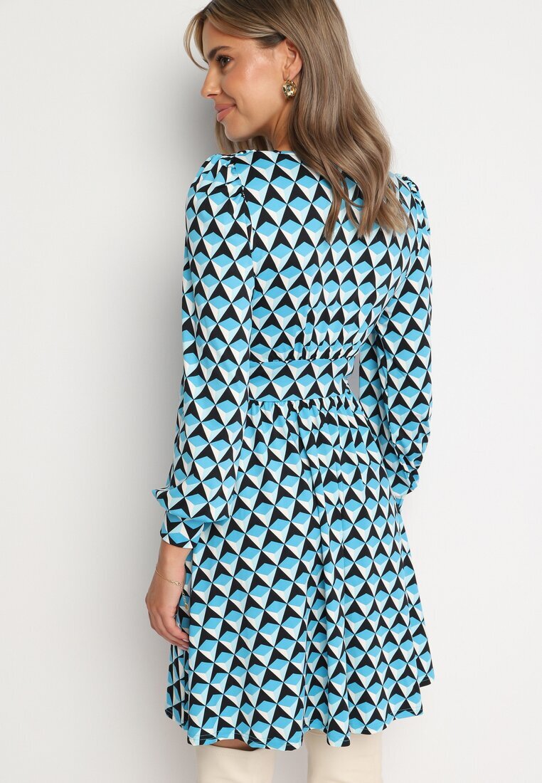 by swan Rochie Albastră Mini cu Decolteu Petrecut Kiyani
