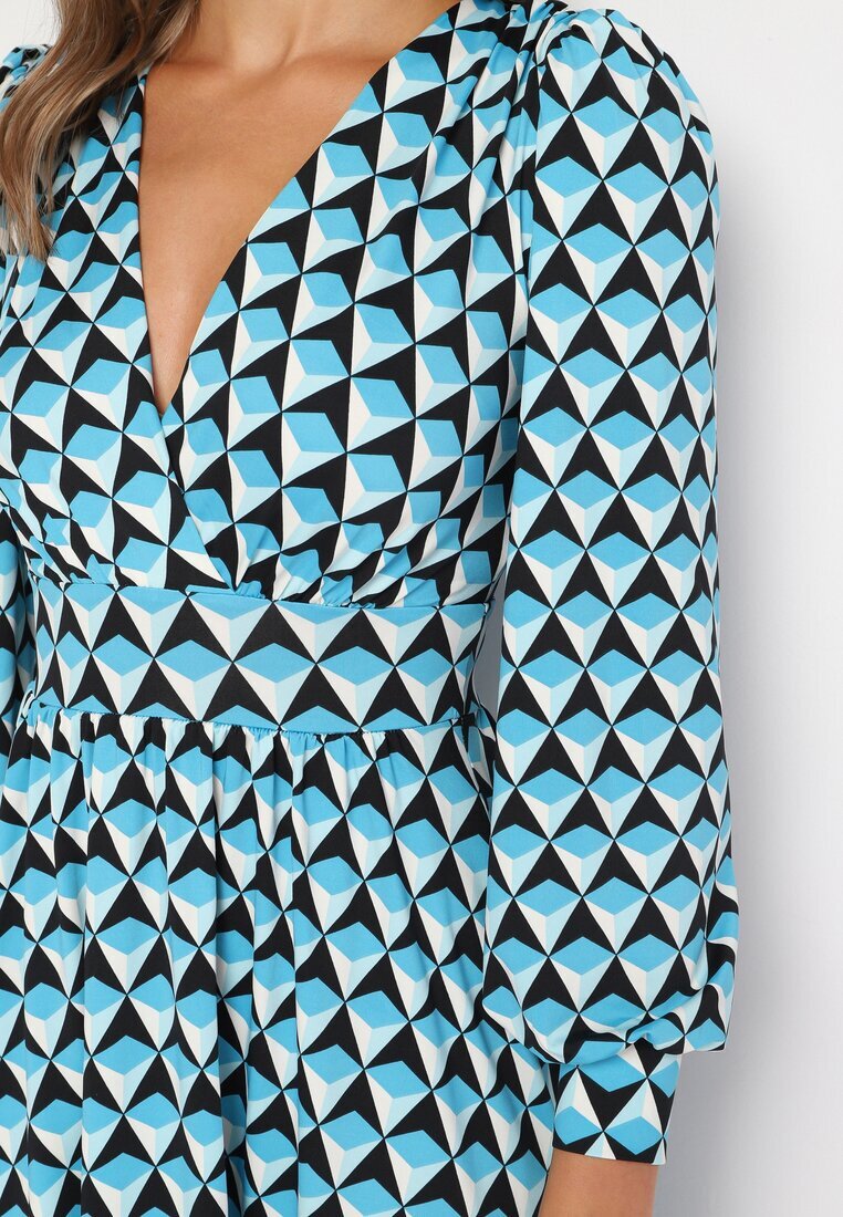 by swan Rochie Albastră Mini cu Decolteu Petrecut Kiyani