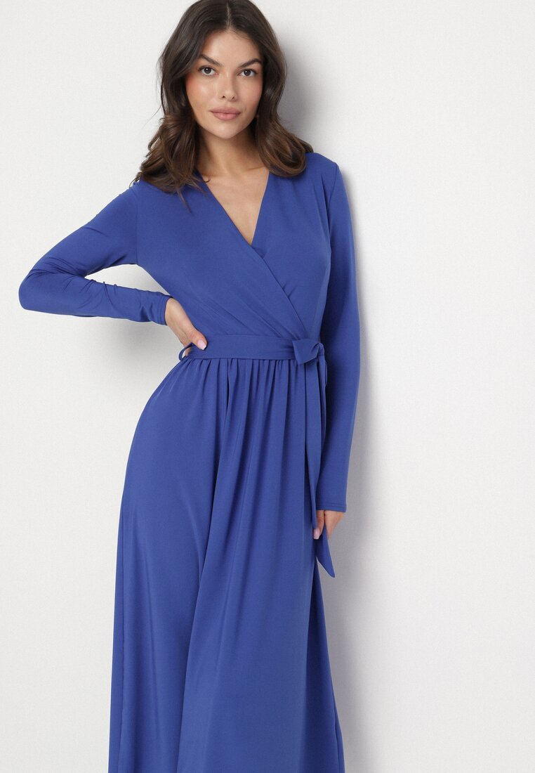 by swan Rochie Albastră Petrecută cu Vâscoză Legată în Talie Drestalia