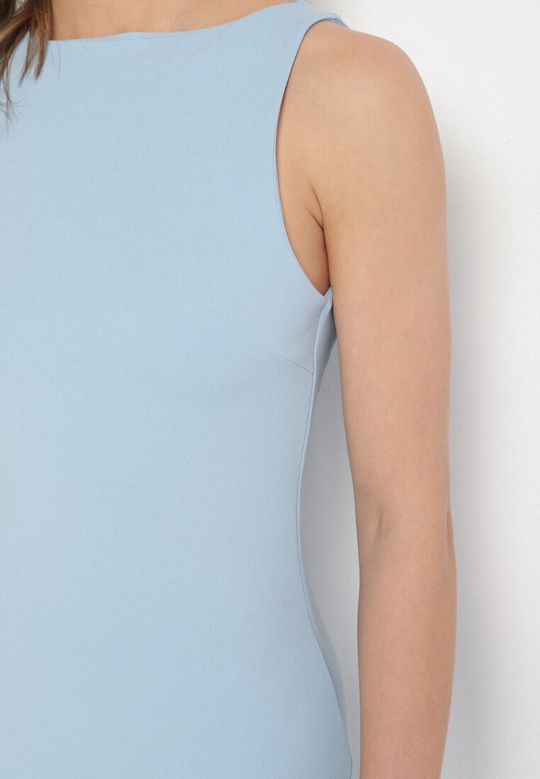 by swan Rochie Albastru Deschis cu Vâscoză cu croială ajustată cu șliț la spate din denim