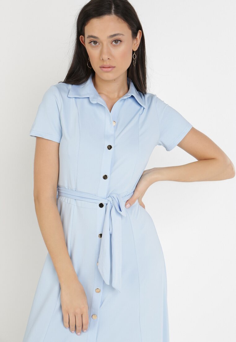 by swan Rochie albastru deschis stil cămașă legată în talie Ophieithe