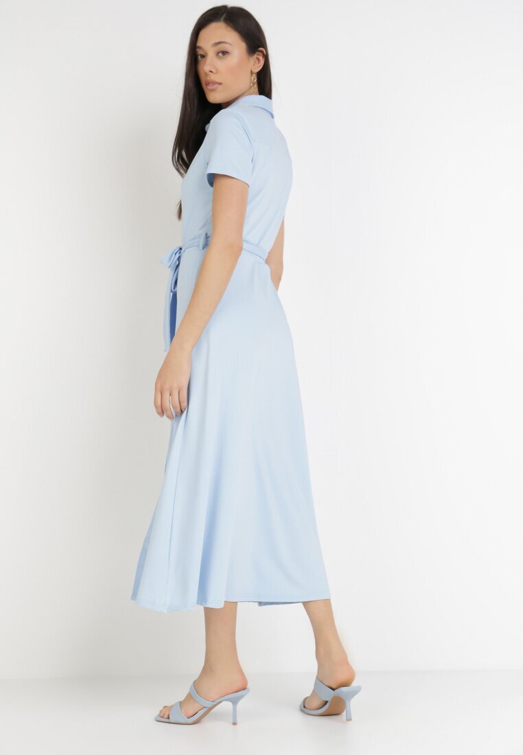 by swan Rochie albastru deschis stil cămașă legată în talie Ophieithe