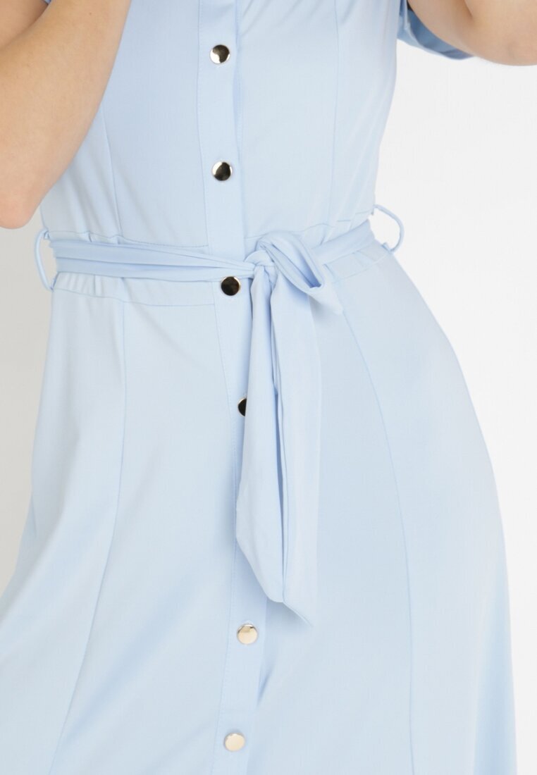 by swan Rochie albastru deschis stil cămașă legată în talie Ophieithe