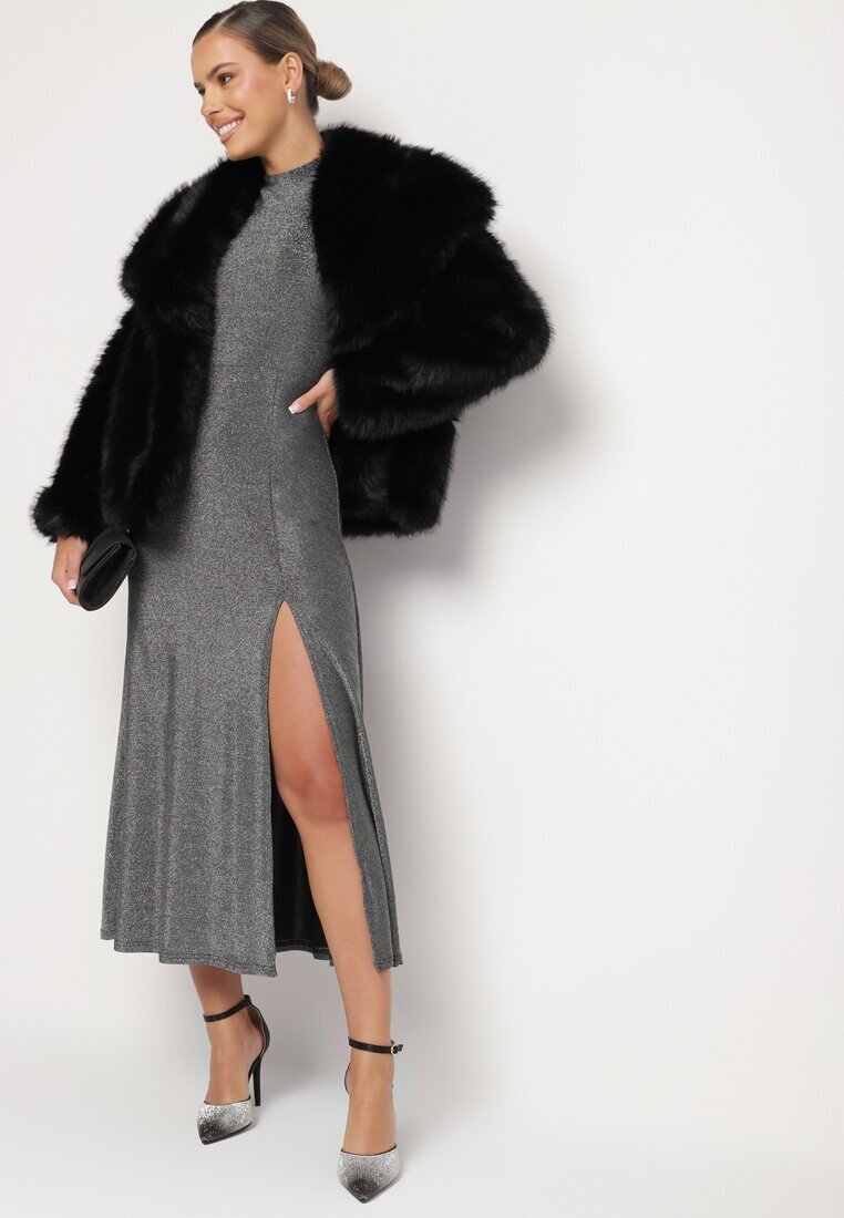 by swan Rochie Argintie cu Viscoză Decorată cu Sclipici în Stil Elegant Werirra