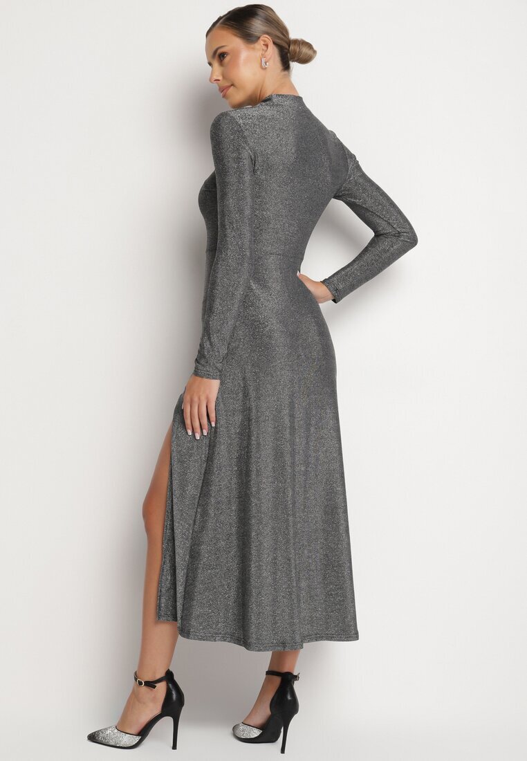 by swan Rochie Argintie cu Viscoză Decorată cu Sclipici în Stil Elegant Werirra