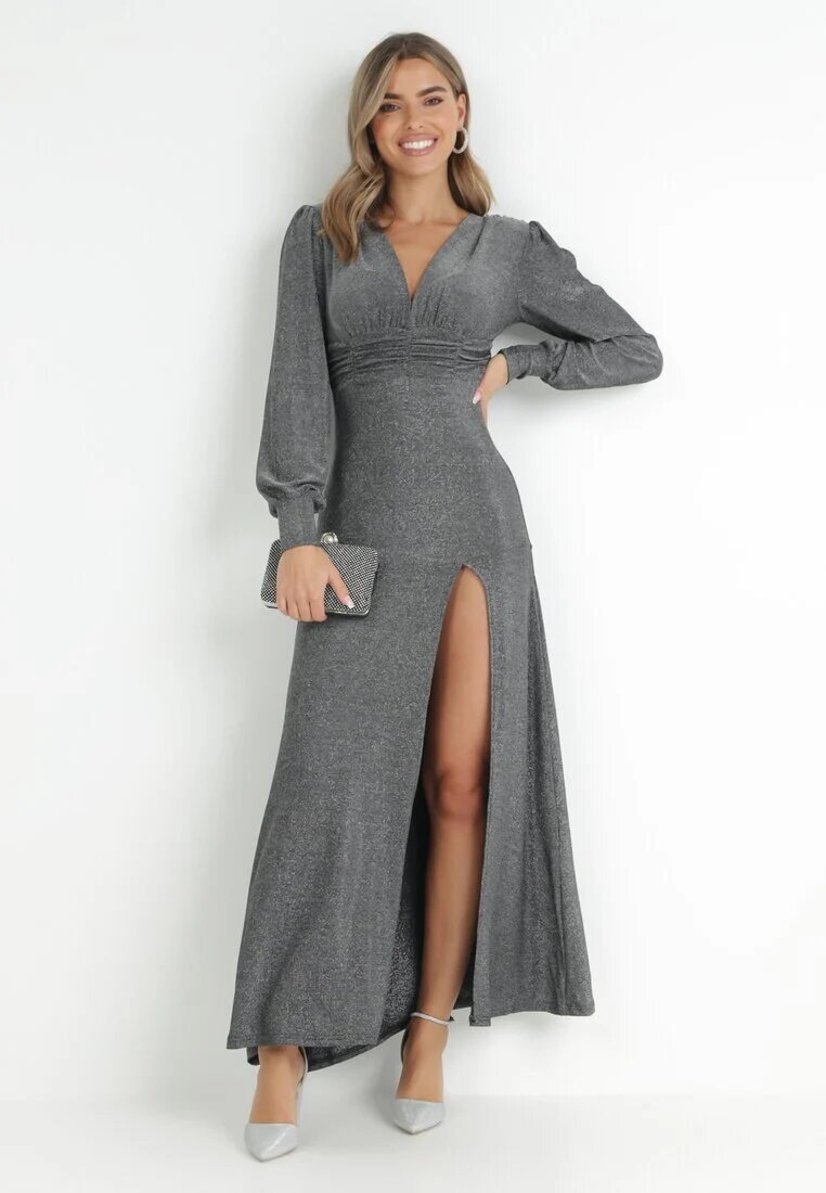 by swan Rochie Argintie de seară cu Decolteu Adânc Olami