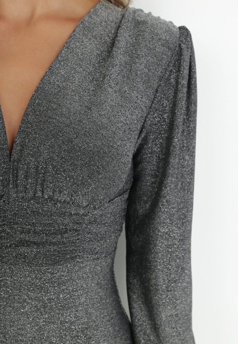 by swan Rochie Argintie de seară cu Decolteu Adânc Olami