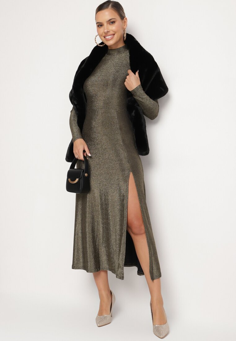by swan Rochie Aurie cu Viscoză Decorată cu Sclipici în Stil Elegant Werirra