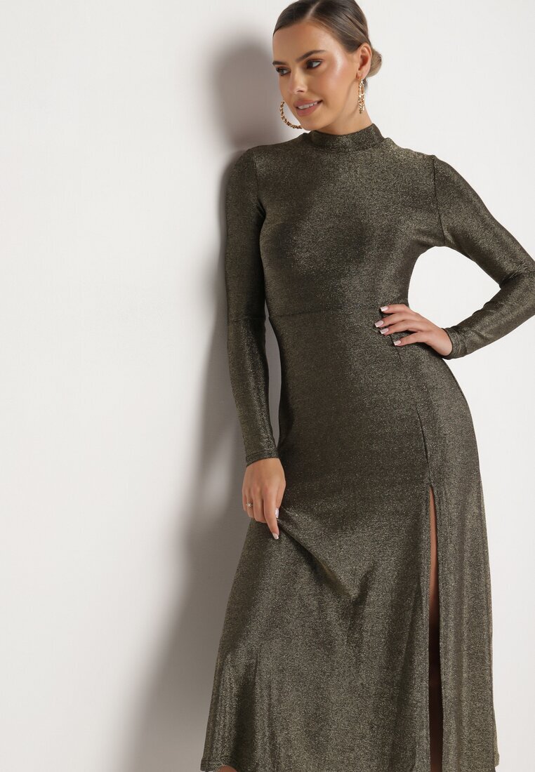 by swan Rochie Aurie cu Viscoză Decorată cu Sclipici în Stil Elegant Werirra