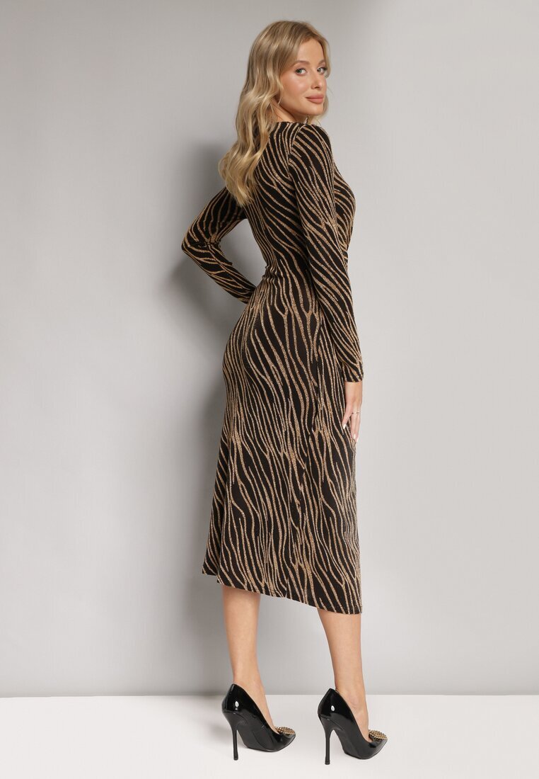 by swan Rochie Auriu Petrecută Midi cu Fir Metalic Biklla
