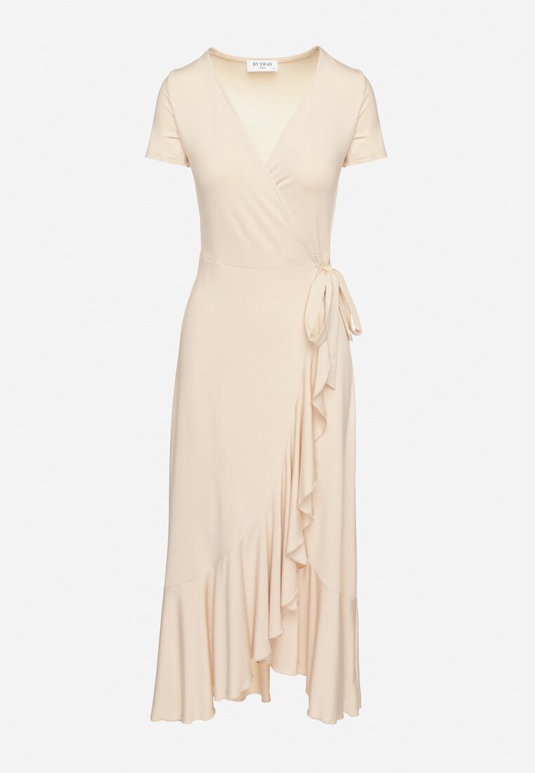 by swan Rochie Bej cu Cureaua Plic Decorată cu Volane Wleffia