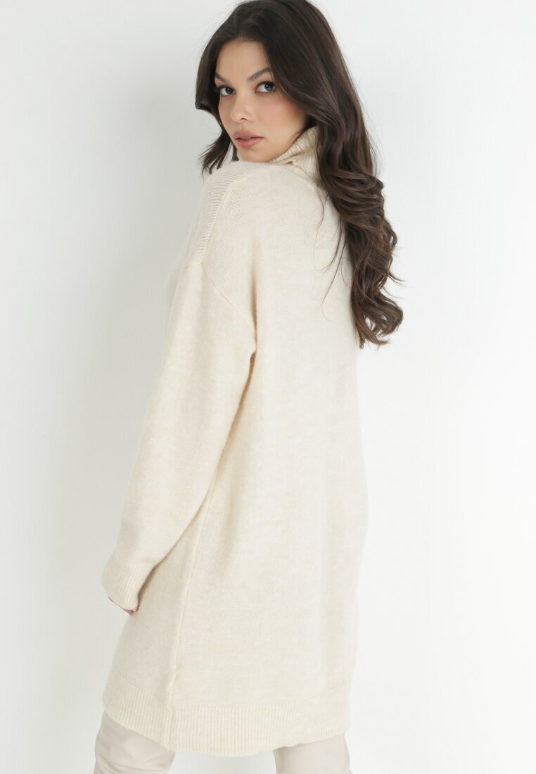 by swan Rochie bej din lână oversize cu guler înalt Heire