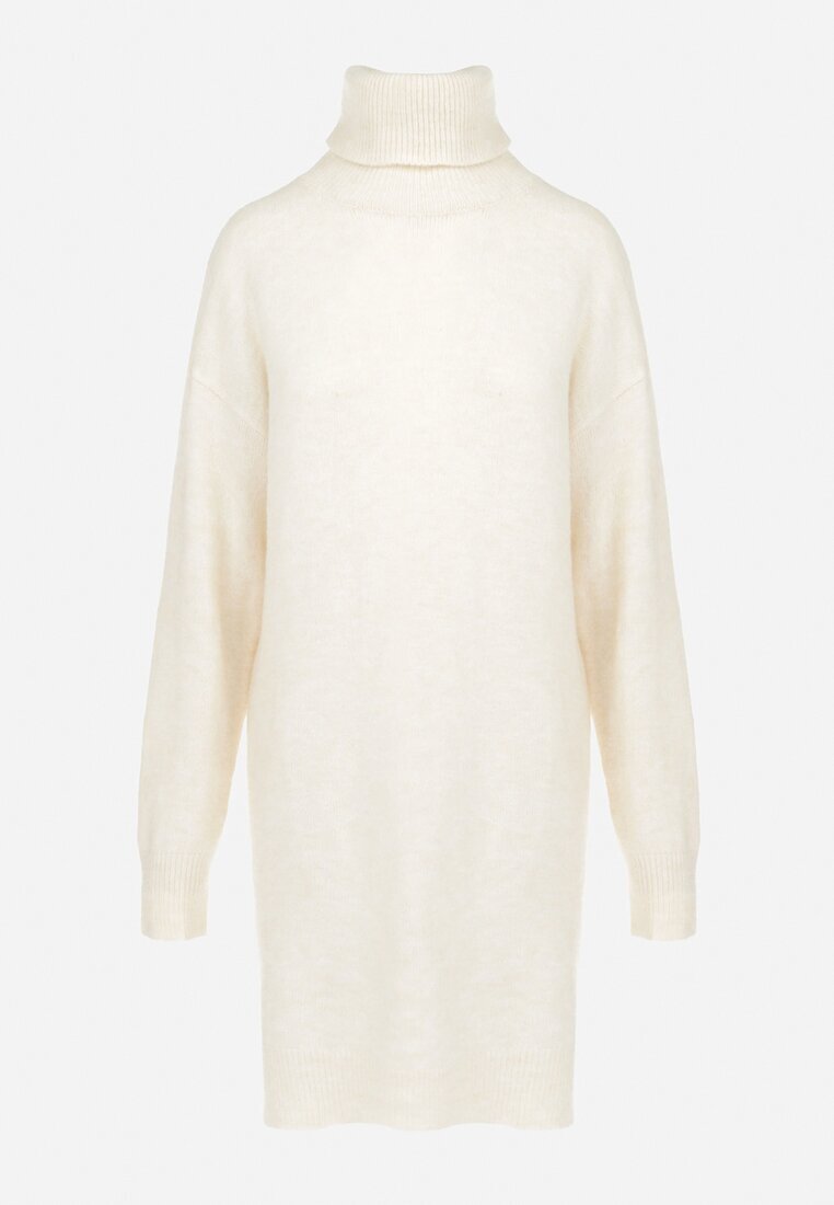 by swan Rochie bej din lână oversize cu guler înalt Heire