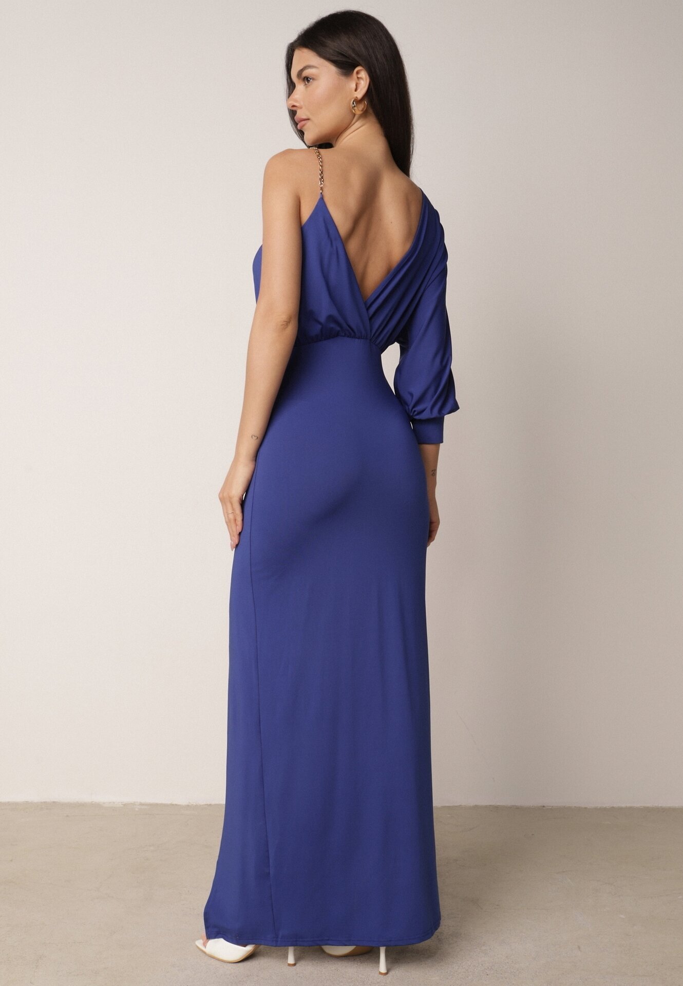 by swan Rochie bleumarin asimetrică maxi pe un umăr cu lănțișor la umăr Kesilli