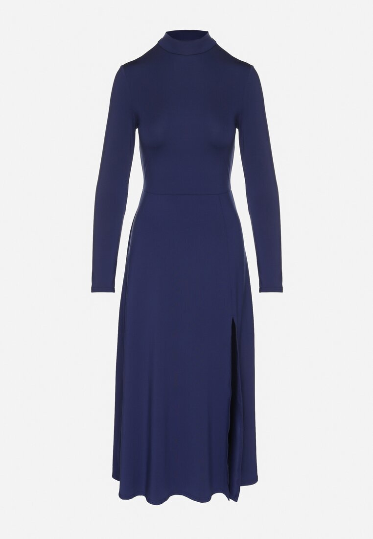 by swan Rochie Bleumarin cu guler semi-înalt cambrată cu șliț lateral Sailea