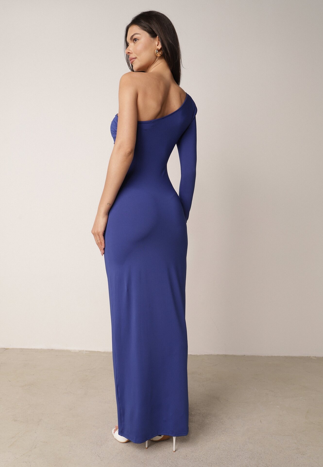 by swan Rochie bleumarin petrecută maxi pe un umăr cu drapaje Analaura