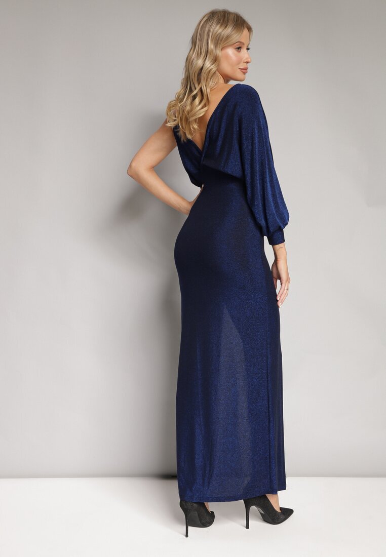 by swan Rochie bleumarin Strălucitoare Asimetrică Maxi cu Despicătură și Decolteu Petrecut Aknasa