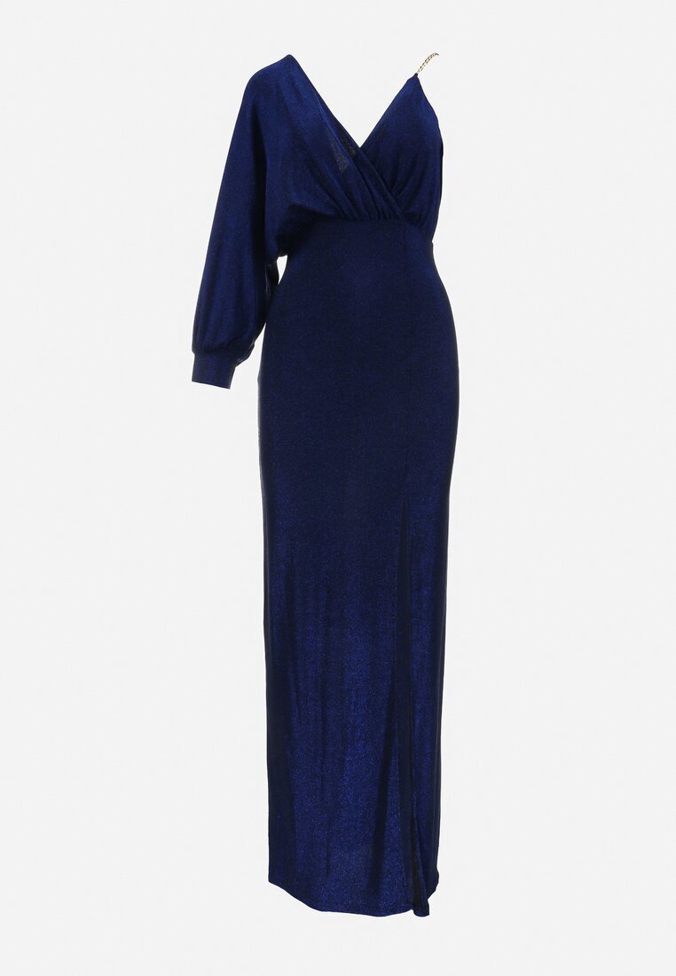by swan Rochie bleumarin Strălucitoare Asimetrică Maxi cu Despicătură și Decolteu Petrecut Aknasa