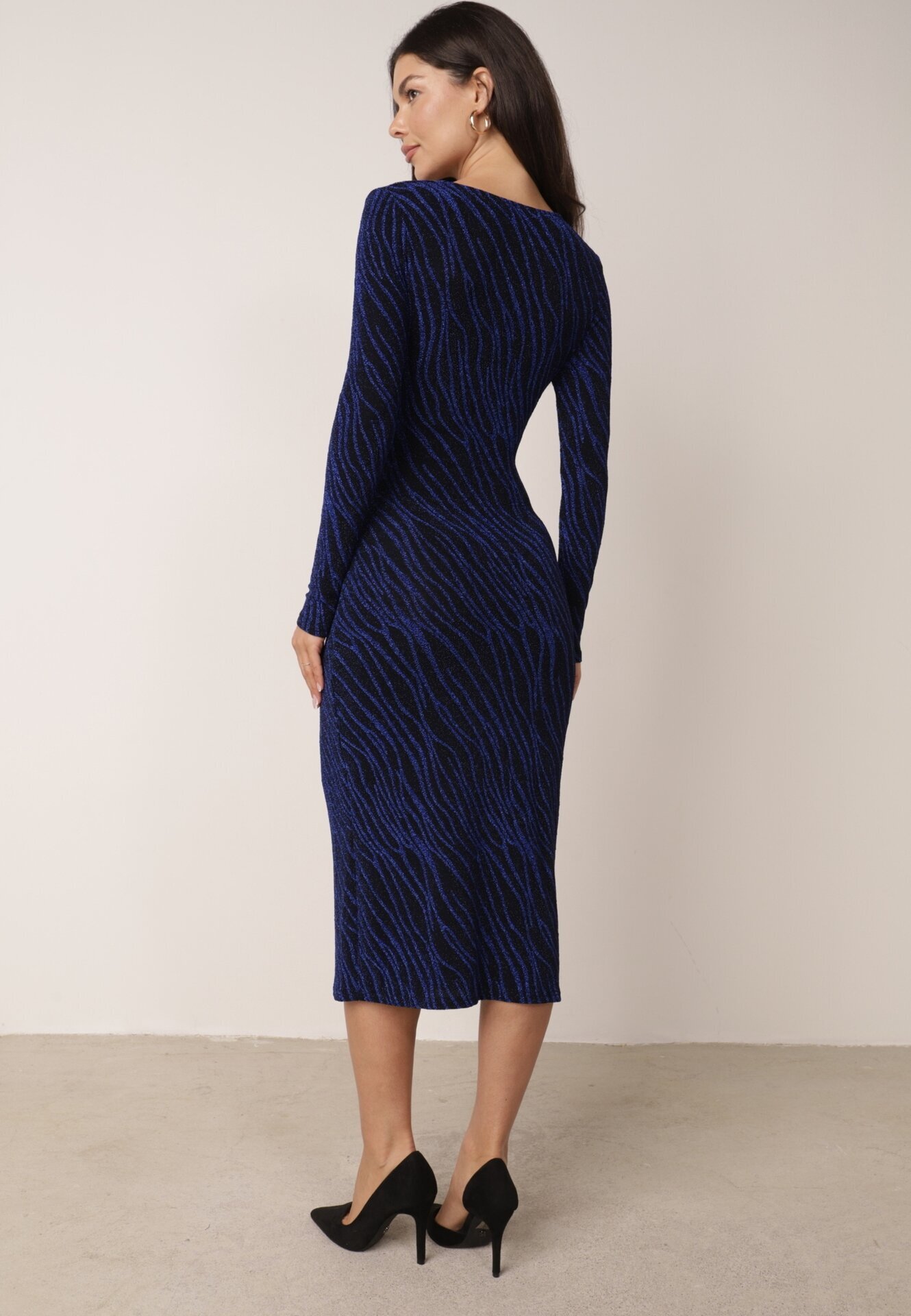 by swan Rochie Bleumarin Tip plic Midi cu Fir Metalic Biklla