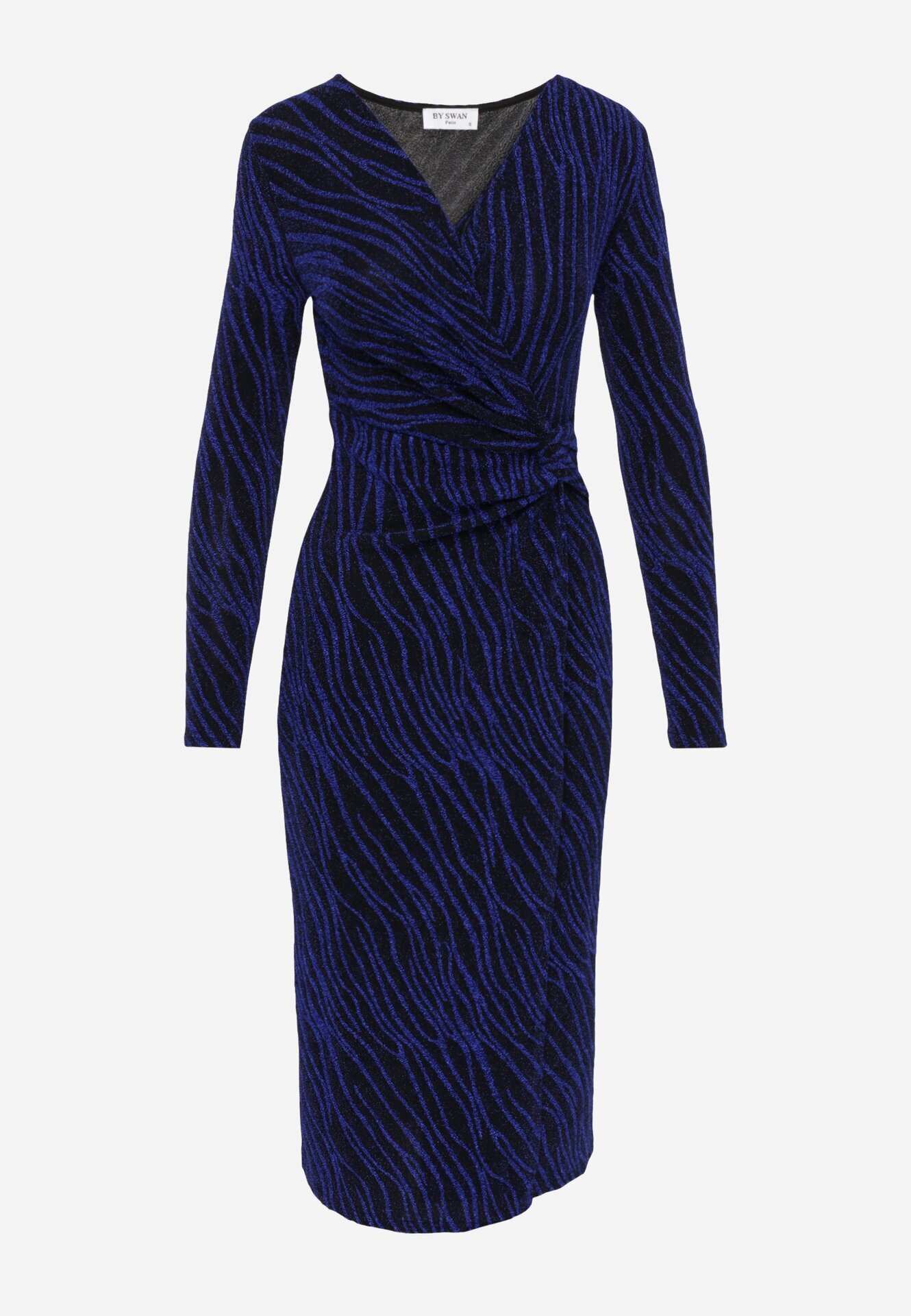by swan Rochie Bleumarin Tip plic Midi cu Fir Metalic Biklla