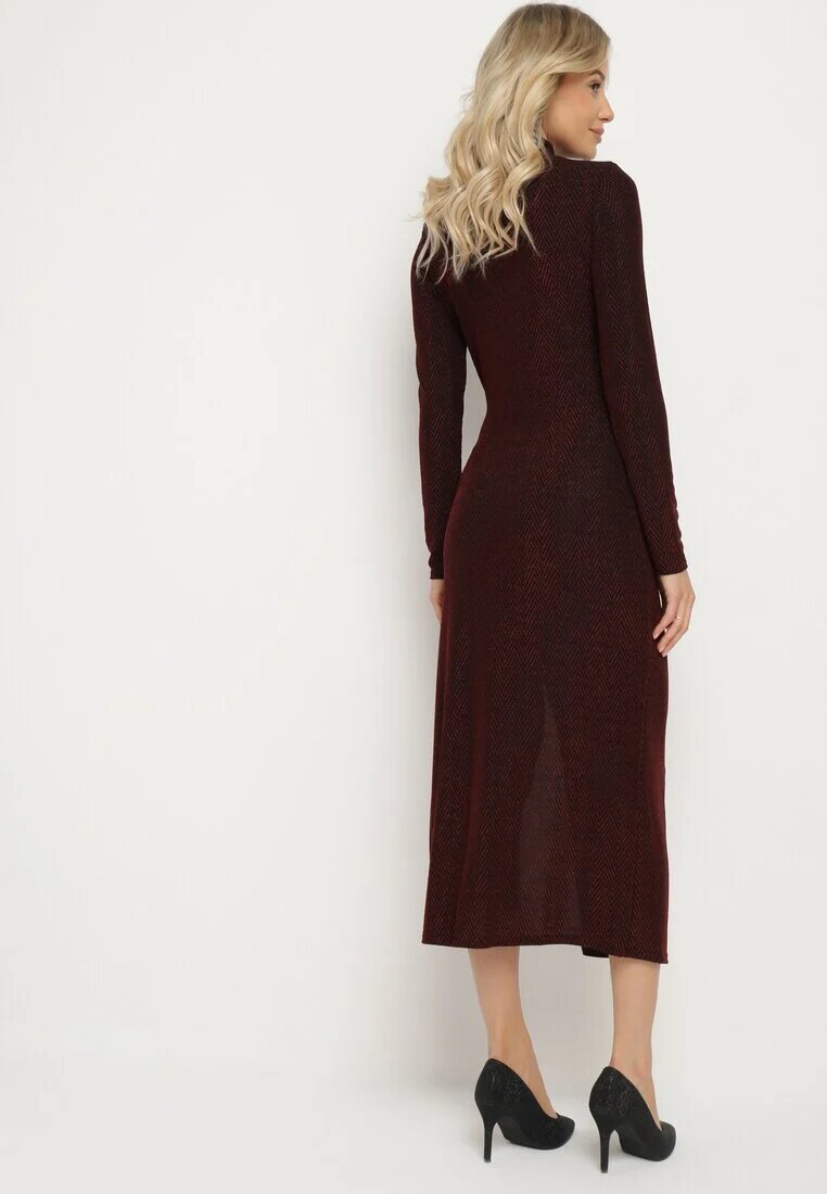 by swan Rochie Bordo Mulată cu Viscoză Decorată cu încrețituri și fantă laterală Lilindra