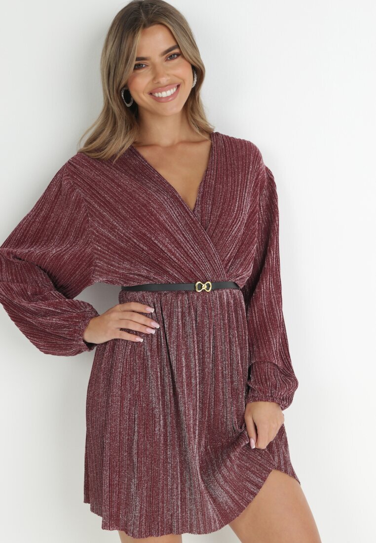 by swan Rochie Bordo Plisată cu Curea și Efect Metalic Nihie