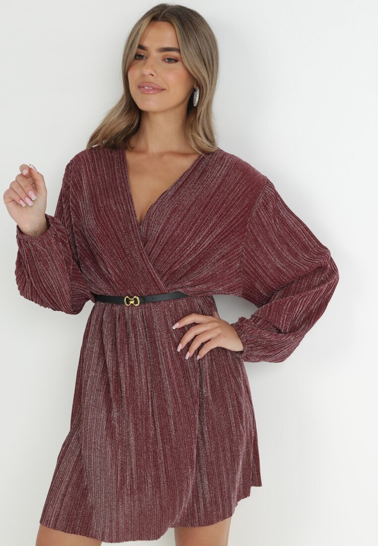 by swan Rochie Bordo Plisată cu Curea și Efect Metalic Nihie