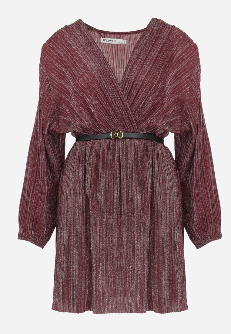 by swan Rochie Bordo Plisată cu Curea și Efect Metalic Nihie