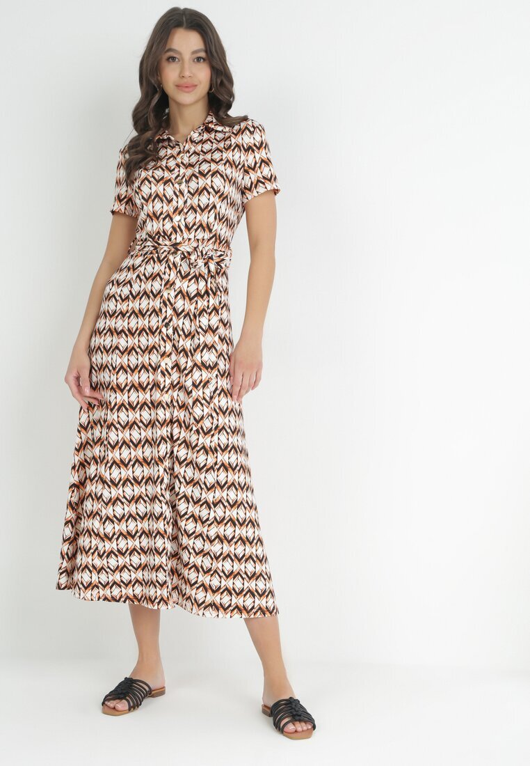 by swan Rochie cămașă Bej-Bordeaux Maxi cu curea de material Rainora