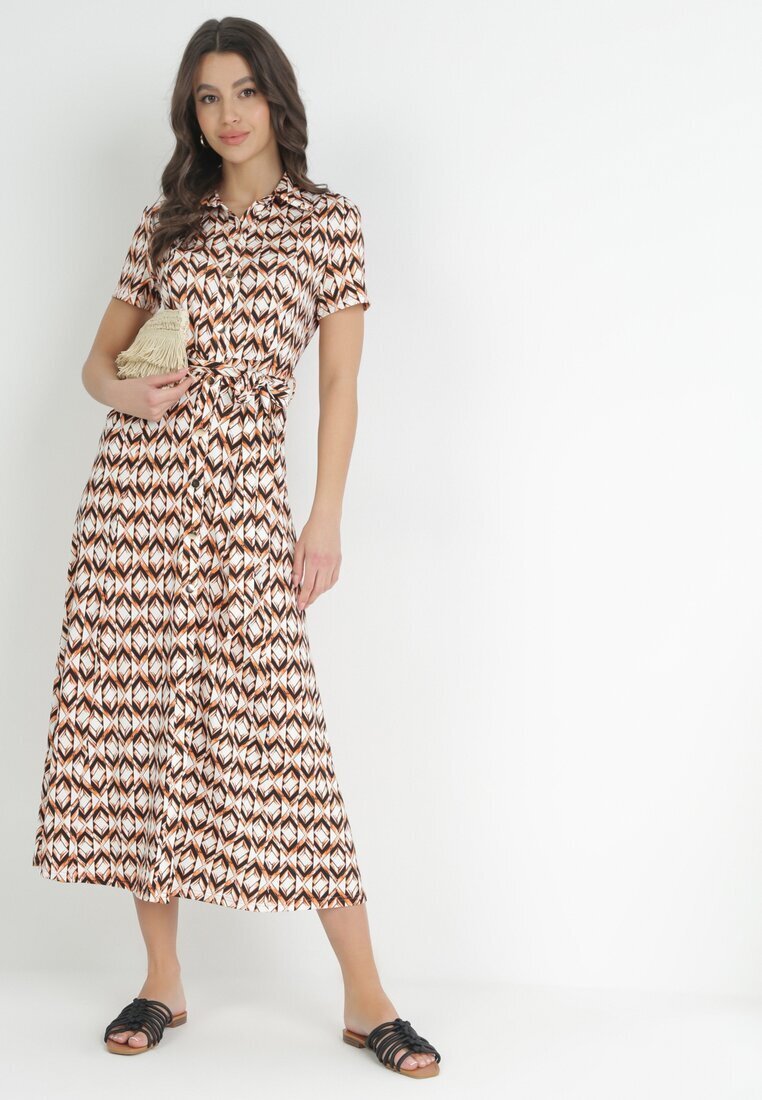 by swan Rochie cămașă Bej-Bordeaux Maxi cu curea de material Rainora