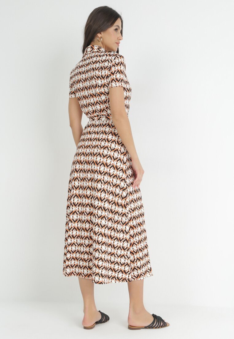 by swan Rochie cămașă Bej-Bordeaux Maxi cu curea de material Rainora