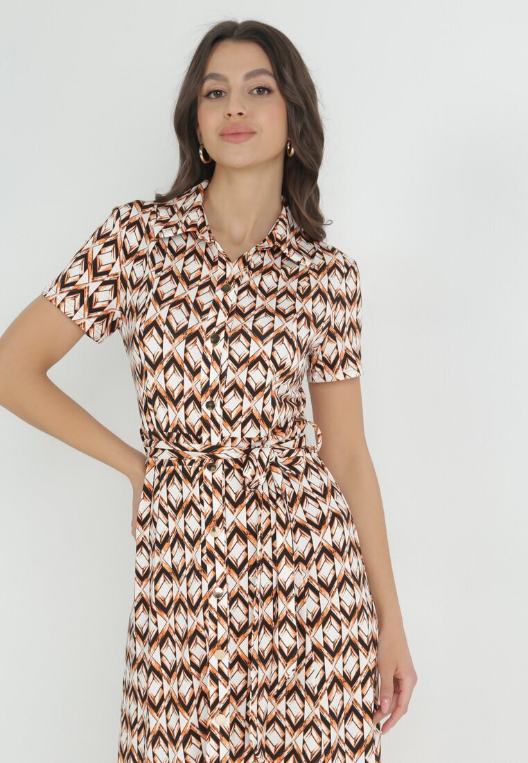 by swan Rochie cămașă Bej-Bordeaux Maxi cu curea de material Rainora