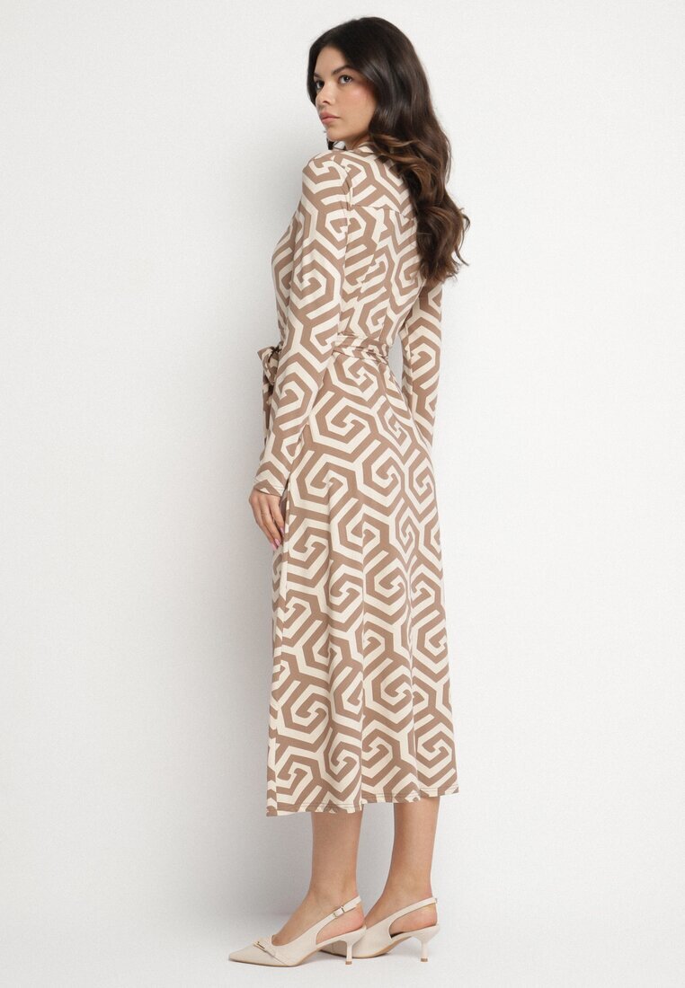 by swan Rochie cămașă Bej cu viscoză cu curea și motiv geometric Erislevia.