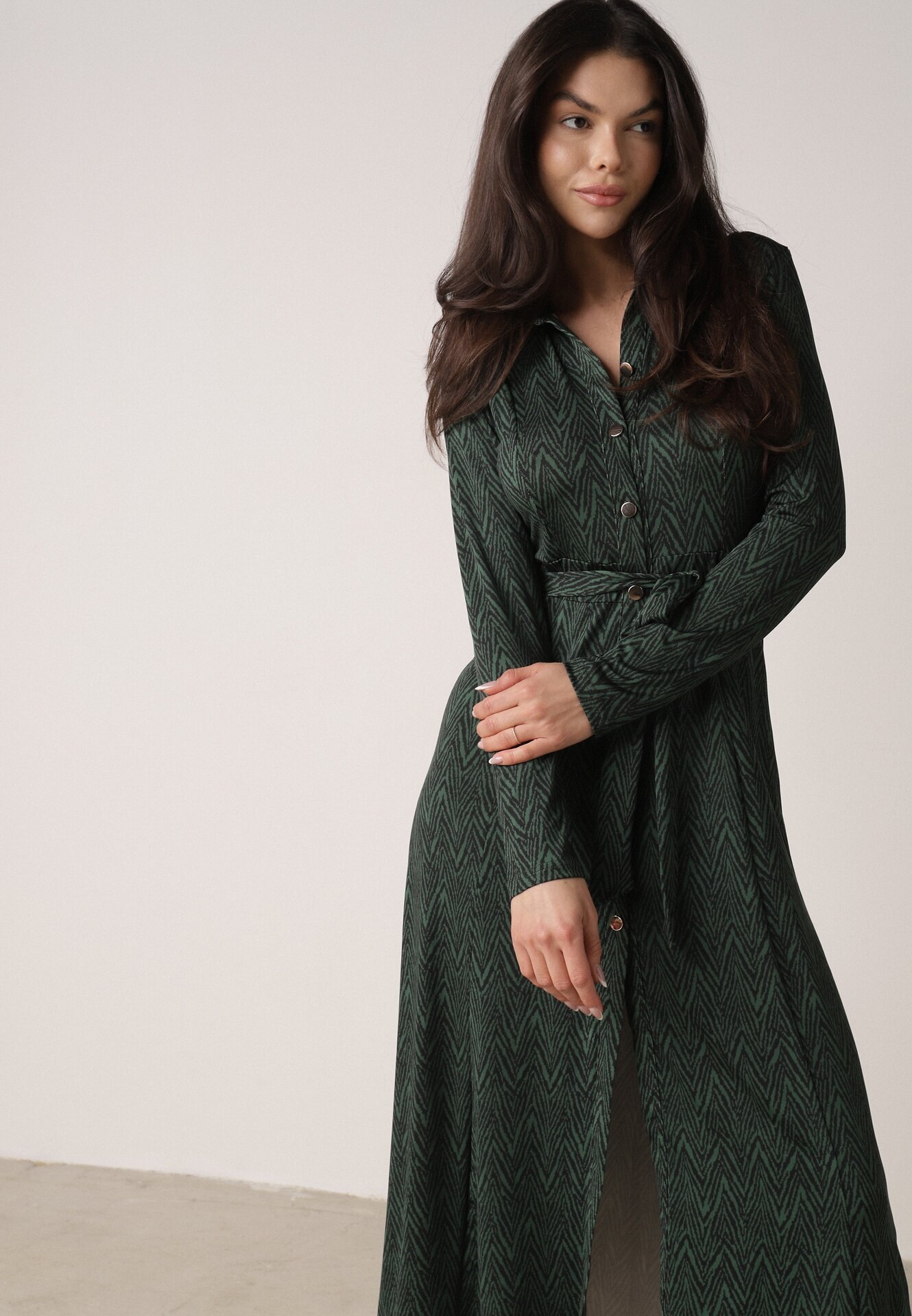 by swan Rochie Cămașă Cloche Verde închis cu cordon Cheresin
