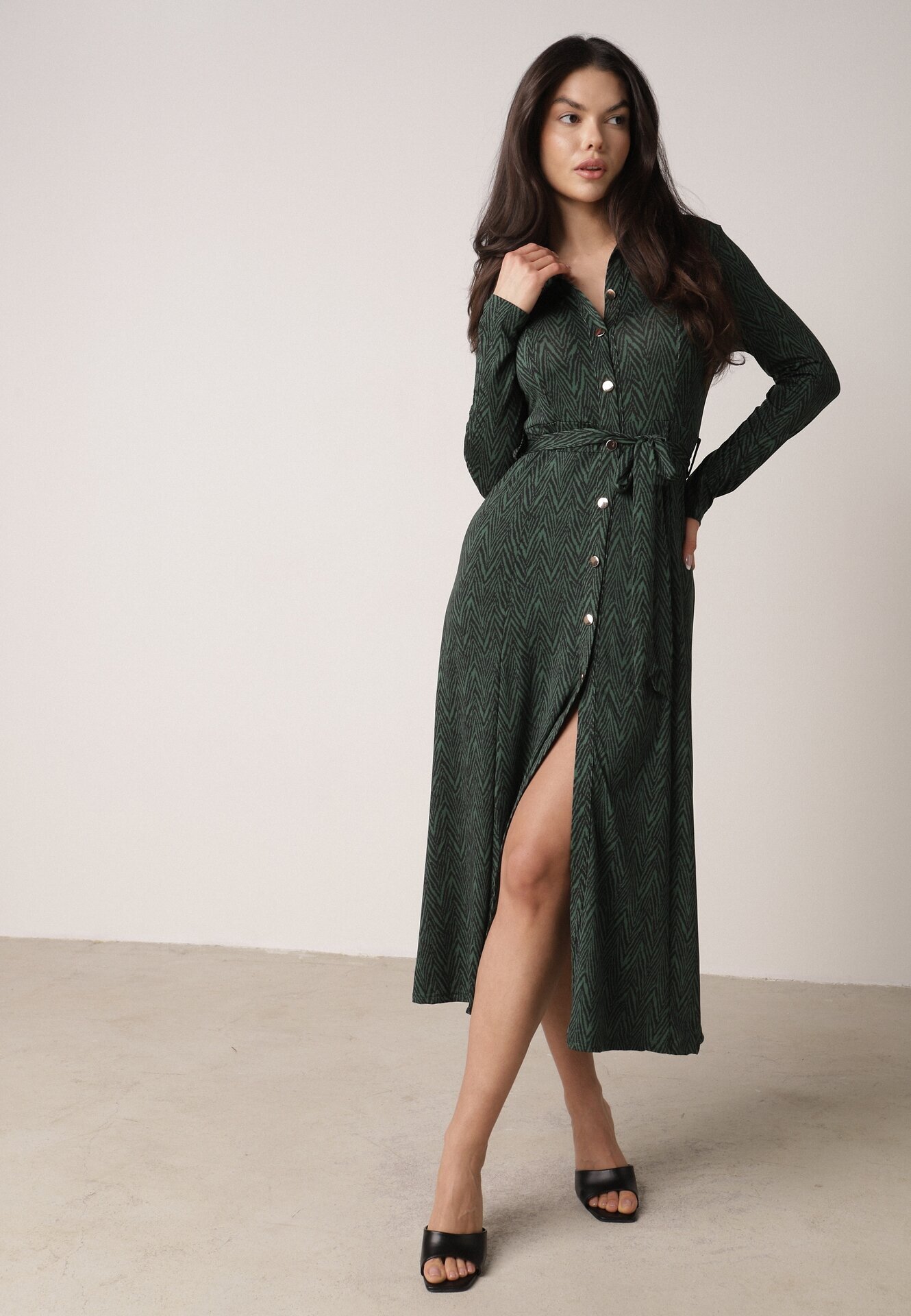 by swan Rochie Cămașă Cloche Verde închis cu cordon Cheresin