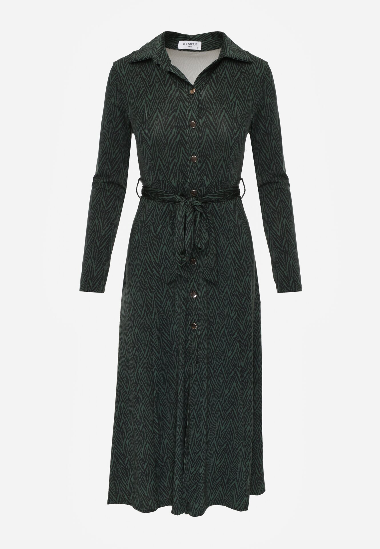by swan Rochie Cămașă Cloche Verde închis cu cordon Cheresin