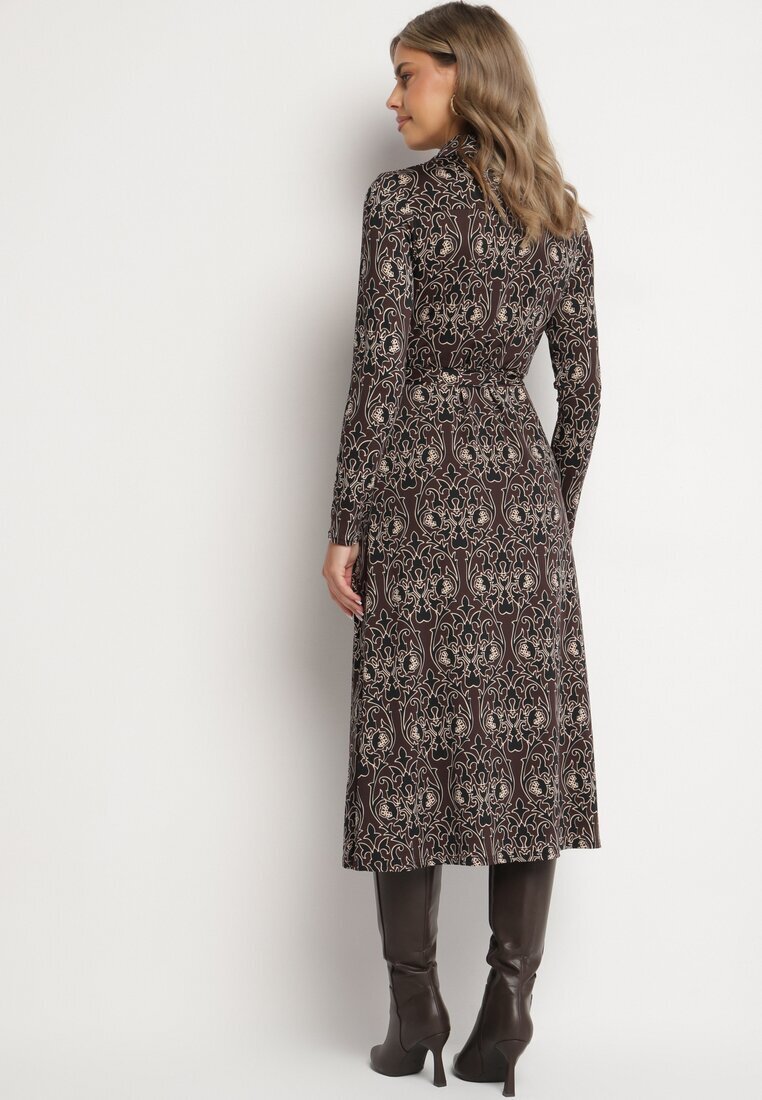 by swan Rochie Cămașă Maro-Bej Decorată cu Model Ornamental Mesilie