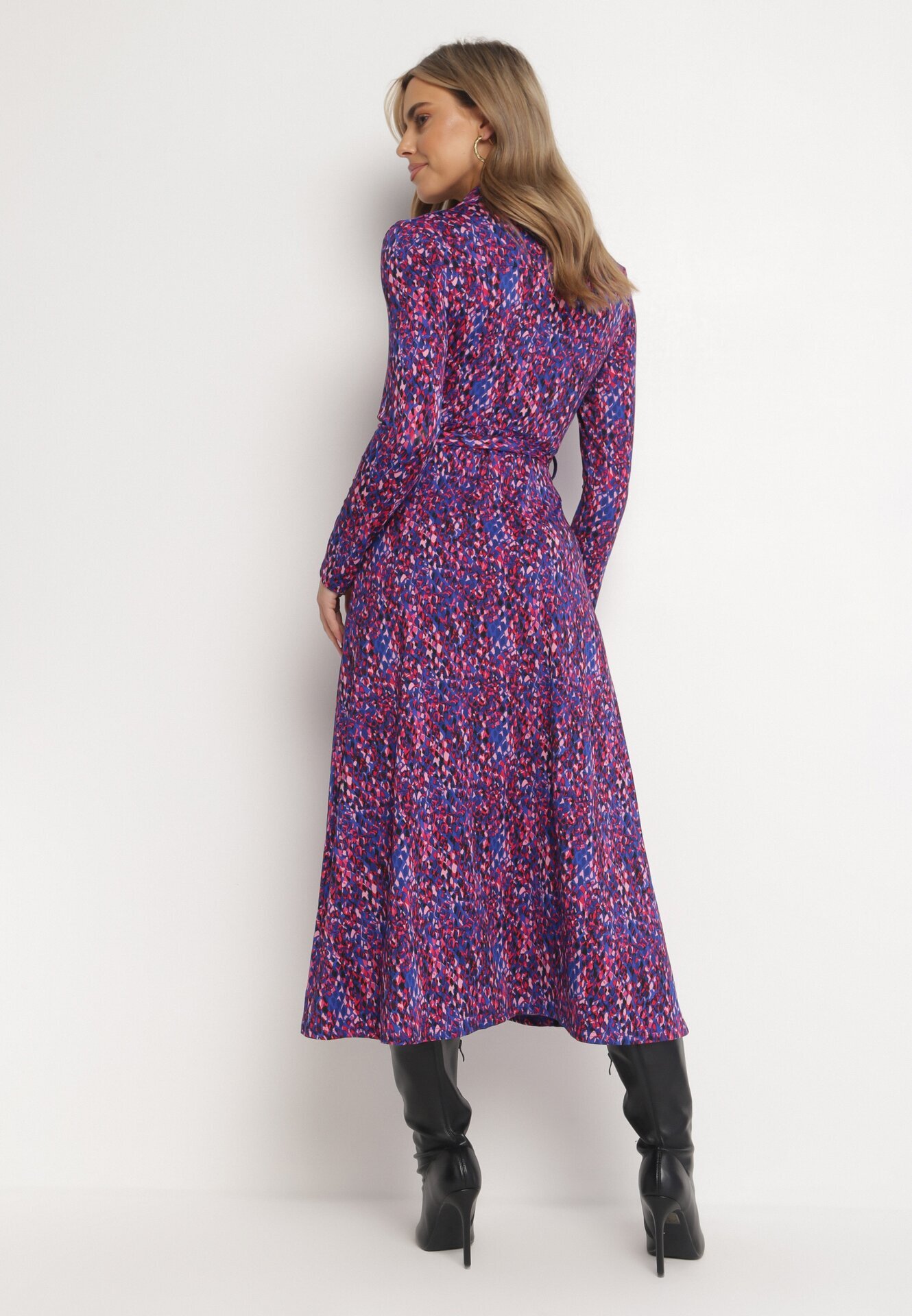 by swan Rochie Cămașă Maxi Violet-Albastră cu Cordon Legat Marlana