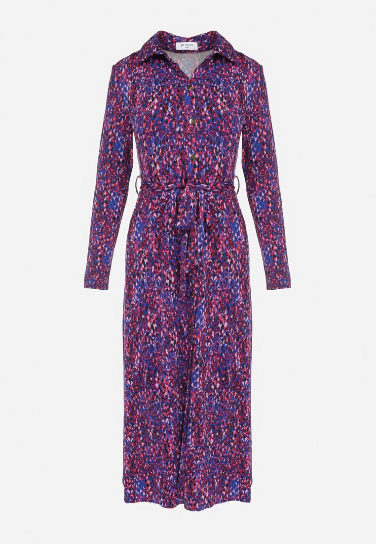 by swan Rochie Cămașă Maxi Violet-Albastră cu Cordon Legat Marlana