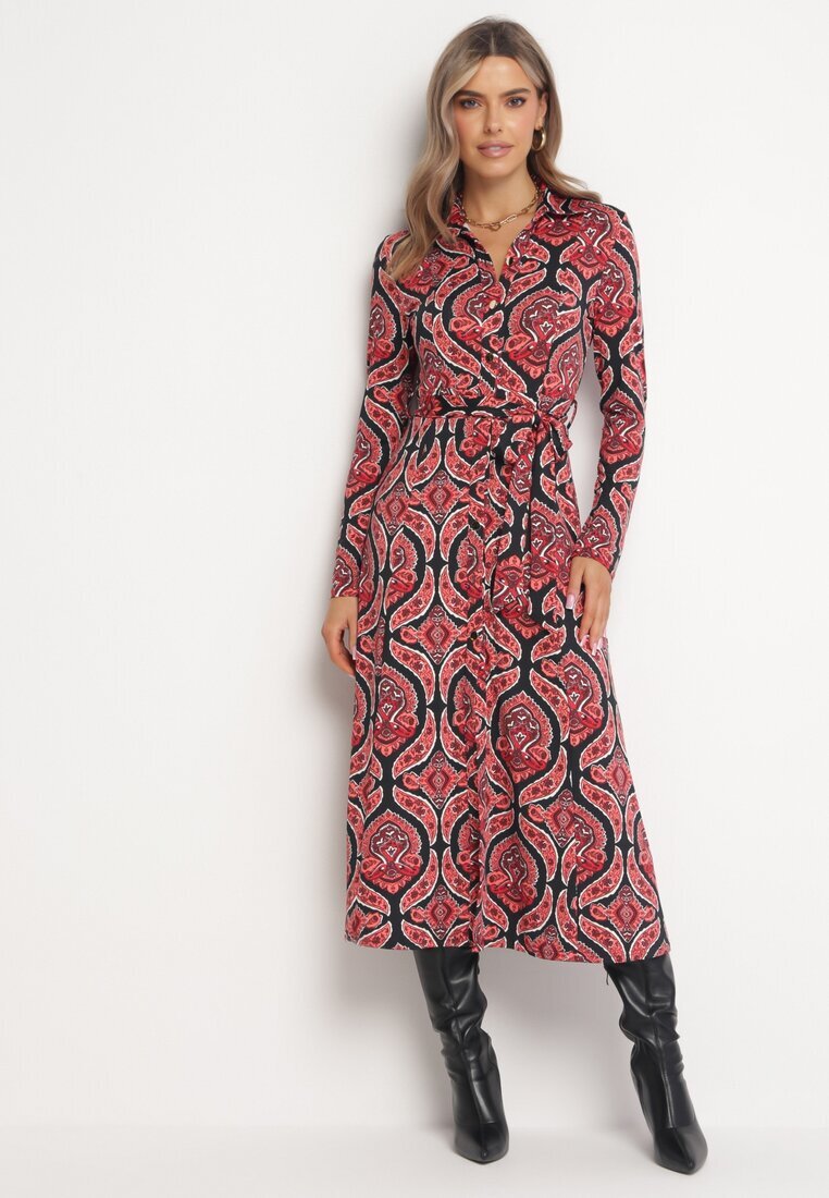 by swan Rochie cămașă Roșie Cloș cu model Paisley Jeulia