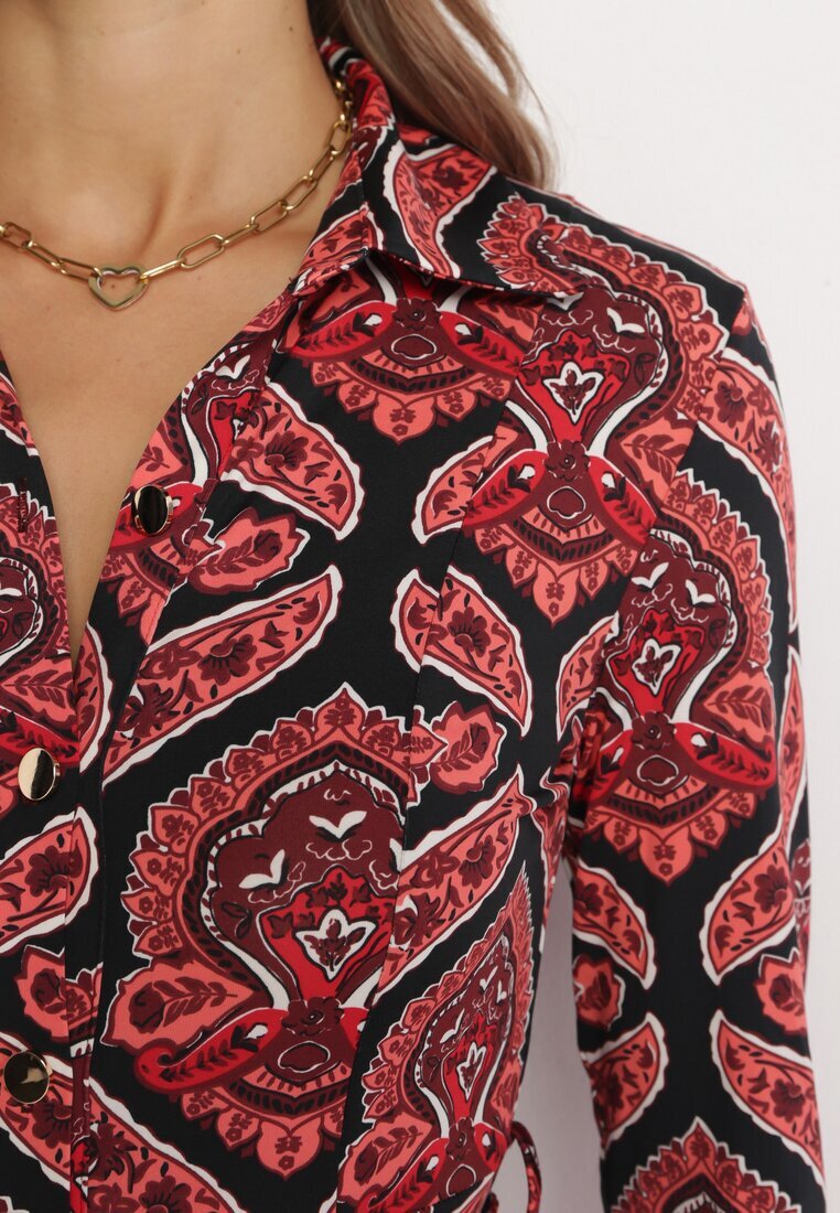 by swan Rochie cămașă Roșie Cloș cu model Paisley Jeulia