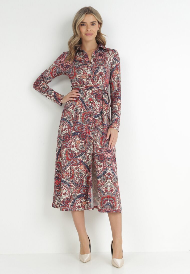 by swan Rochie-cămașă Roșie cu curea legată Jelan