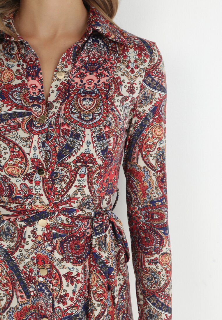 by swan Rochie-cămașă Roșie cu curea legată Jelan