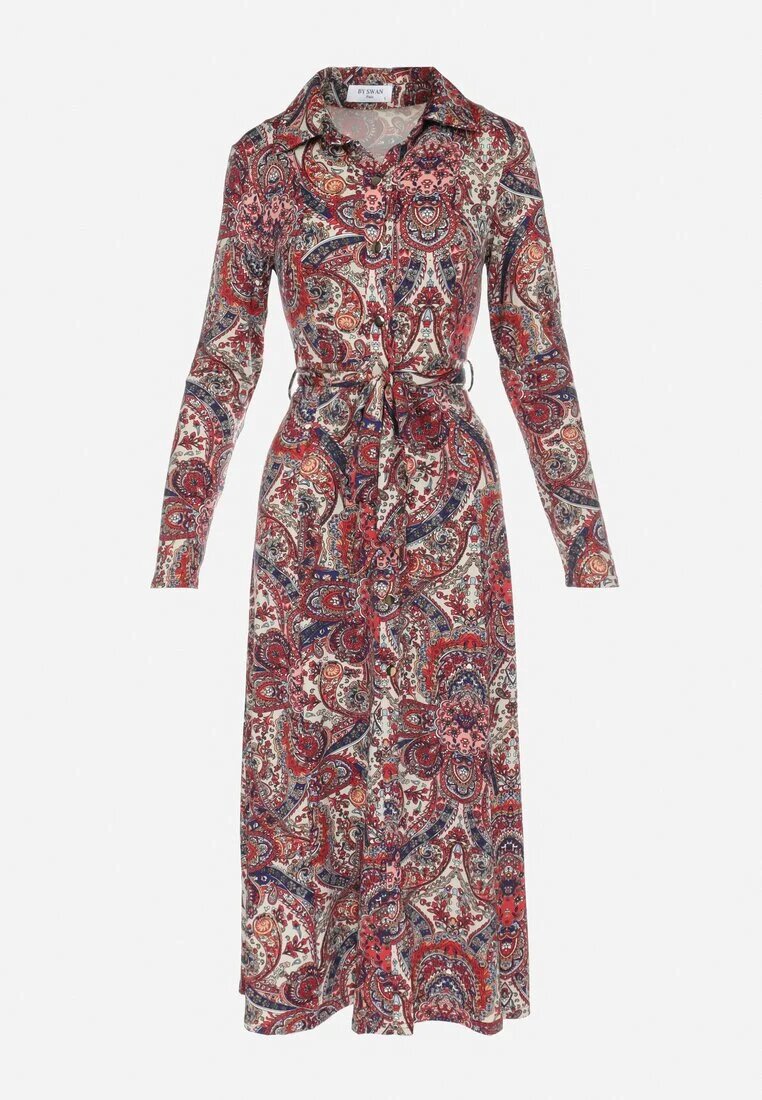 by swan Rochie-cămașă Roșie cu curea legată Jelan