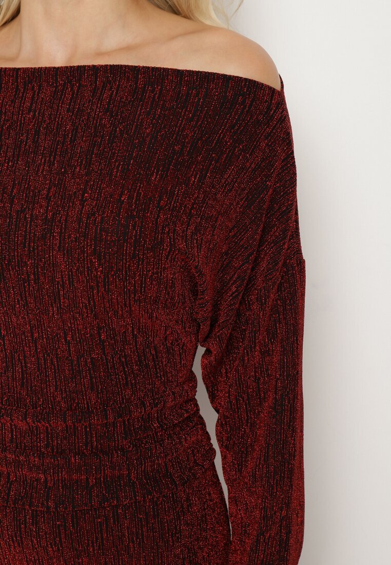 by swan Rochie Cambrată Bordeaux cu Viscoză pe Un Umăr Nialinda