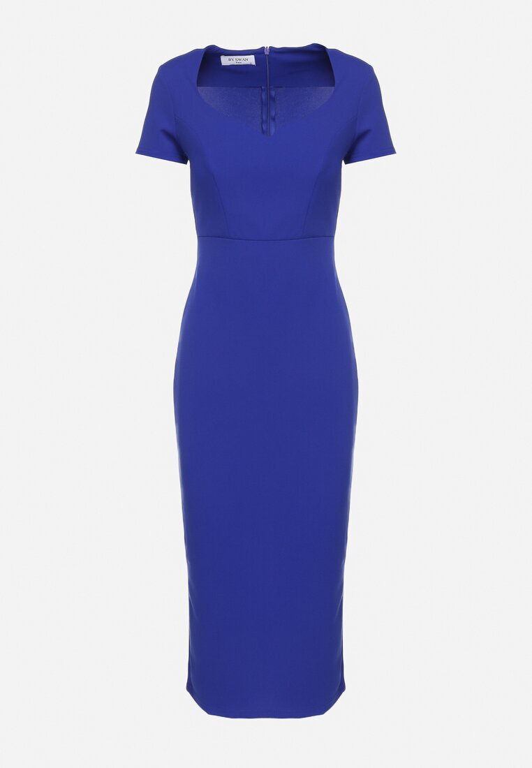 by swan Rochie Cambrată De Cocktail Albastră cu Viscoză și Fentă la Spate Castorea