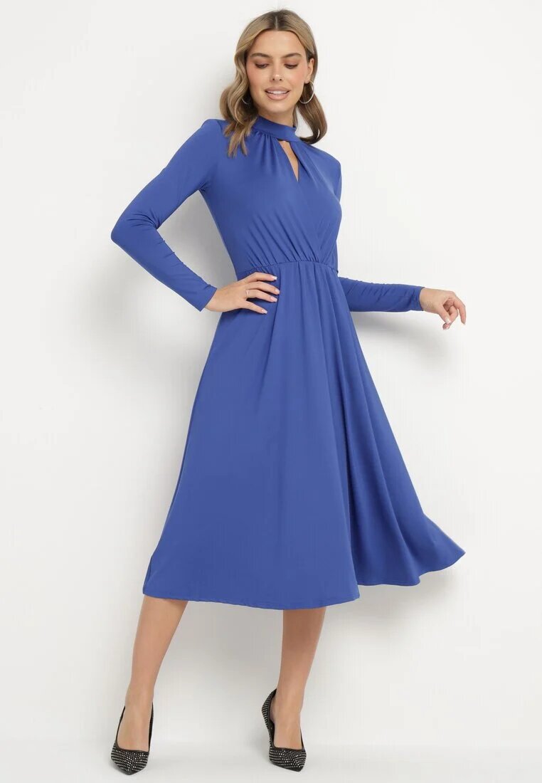 by swan Rochie Cloche Albastră cu Decupaj Decorativ și Linie de Umeri Rigidizată Rivfedi